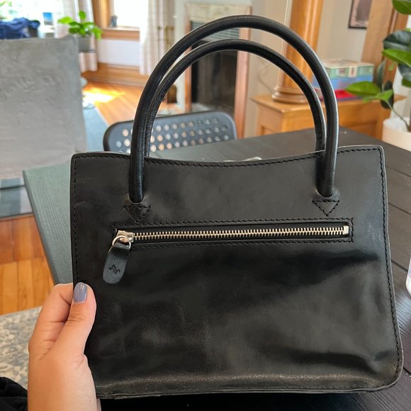 Black Genuine Hand-Stained Leather Handbag Purse MONSAC - Picture 2 of 4